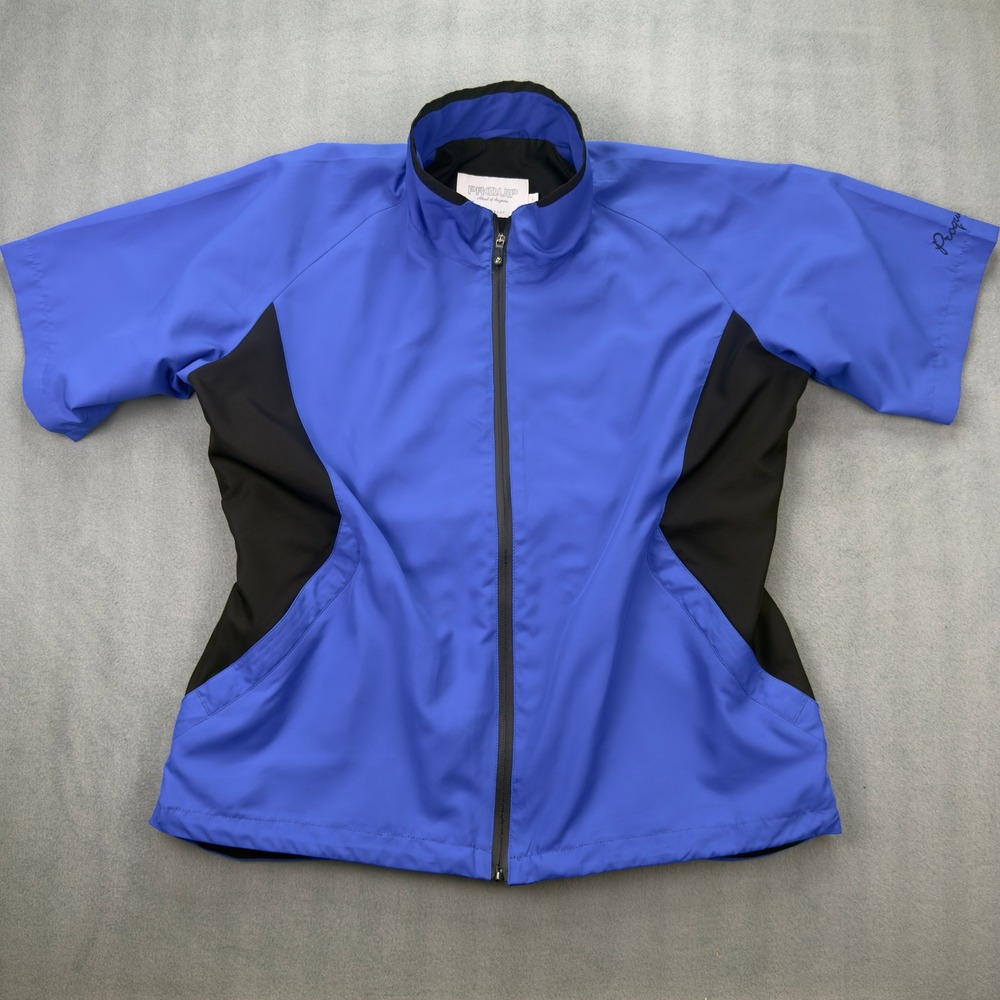 ProQuip Windproof Men Large Blue Golf Jacket Short Sleeve Full Zip